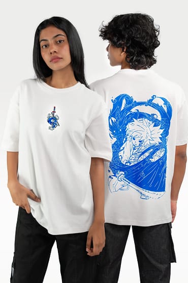 Oversized streetwear t-shirt | Demon Slayer | Giyu | Front Embroidery | Back Print